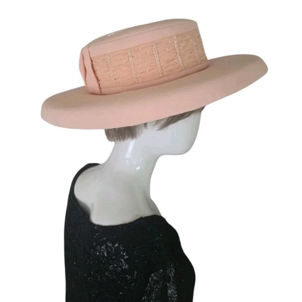 Fifth‎ Sunday Exclusive Hat Peach Beaded Polyester Paper Church Hat Style 87388